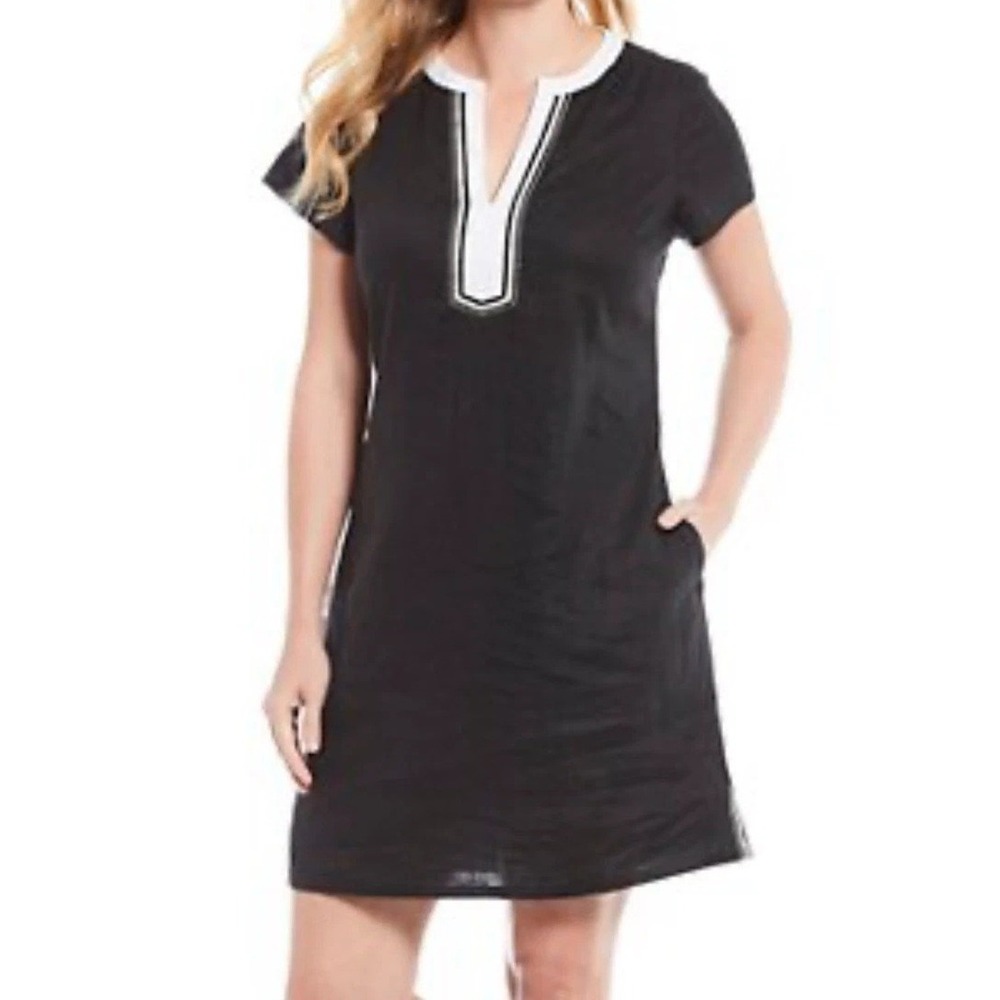 Tommy Bahama Two Palms Sleeveless‎ Shift Dress Womens S Black Linen Resort NEW